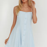 Fianna Button Front Godet Mini Dress Light Blue