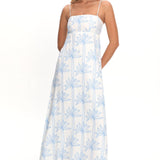 Patty Lace Trim Maxi Dress Palms White/Blue