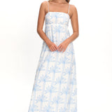 Patty Lace Trim Maxi Dress Palms White/Blue