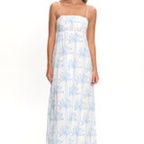Patty Lace Trim Maxi Dress Palms White/Blue