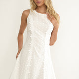 Jessamine Floral Applique Eyelet Mini Dress Off White