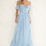 Hanalei Off-Shoulder Tied Bust Maxi Dress Light Blue
