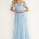 Hanalei Off-Shoulder Tied Bust Maxi Dress Light Blue