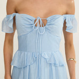 Hanalei Off-Shoulder Tied Bust Maxi Dress Light Blue