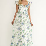Hanalei Off-Shoulder Tied Bust Maxi Dress Floral White