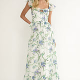 Hanalei Off-Shoulder Tied Bust Maxi Dress Floral White