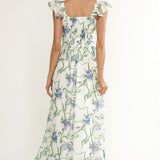 Hanalei Off-Shoulder Tied Bust Maxi Dress Floral White