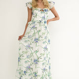 Hanalei Off-Shoulder Tied Bust Maxi Dress Floral White