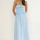Lija Strapless Shirred Bodice Midi Dress Light Blue