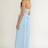 Lija Strapless Shirred Bodice Midi Dress Light Blue