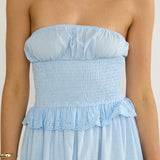 Lija Strapless Shirred Bodice Midi Dress Light Blue