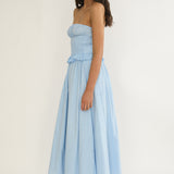 Lija Strapless Shirred Bodice Midi Dress Light Blue
