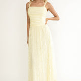 Dahlin Frill Strap Lace Overlay Maxi Dress Butter