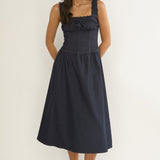 Idyllic Gathered Bust Midi Dress Indigo