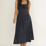 Idyllic Gathered Bust Midi Dress Indigo
