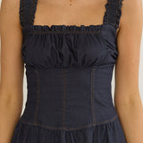 Idyllic Gathered Bust Midi Dress Indigo