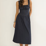 Idyllic Gathered Bust Midi Dress Indigo