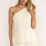 Dahlise One-Shoulder Side Tie Top Cream