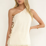 Dahlise One-Shoulder Side Tie Top Cream