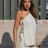Dahlise One-Shoulder Side Tie Top Cream