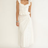 Danette String Tie Embroidery Maxi Skirt White