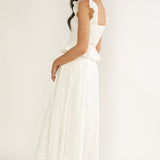 Danette String Tie Embroidery Maxi Skirt White