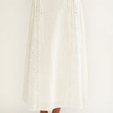 Danette String Tie Embroidery Maxi Skirt White