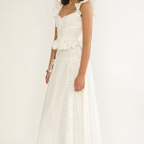 Danette String Tie Embroidery Maxi Skirt White