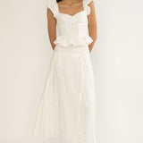 Danette Frill Trim Embroidery Top White