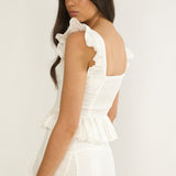 Danette Frill Trim Embroidery Top White