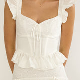 Danette Frill Trim Embroidery Top White