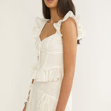 Danette Frill Trim Embroidery Top White