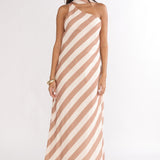 Mirona One Shoulder Scarf Maxi Dress Stripe Camel