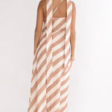 Mirona One Shoulder Scarf Maxi Dress Stripe Camel