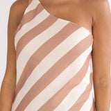 Mirona One Shoulder Scarf Maxi Dress Stripe Camel