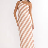 Mirona One Shoulder Scarf Maxi Dress Stripe Camel