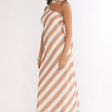 Mirona One Shoulder Scarf Maxi Dress Stripe Camel