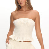 Norina Shirred Strapless Top Cream