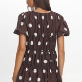 Antibes Tie Front Puff Sleeve Mini Dress Chocolate/White