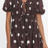 Antibes Tie Front Puff Sleeve Mini Dress Chocolate/White
