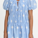 Antibes Tie Front Puff Sleeve Mini Dress Light Blue