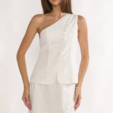 Alessora Button Trim Mini Skirt White