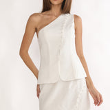 Alessora Button Trim Mini Skirt White