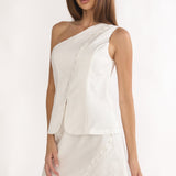 Alessora Button Trim Mini Skirt White