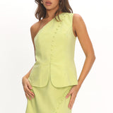 Alessora Button Trim Mini Skirt Lime