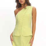 Alessora Button Trim Mini Skirt Lime