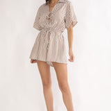 Devon Tie Front Romper Stripe Chocolate