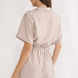 Devon Tie Front Romper Stripe Chocolate
