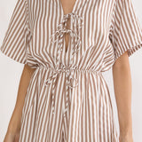 Devon Tie Front Romper Stripe Chocolate