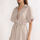 Devon Tie Front Romper Stripe Chocolate
